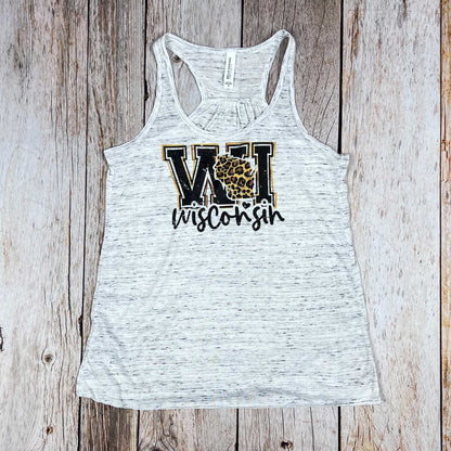 Wisconsin Leopard Ladies Flowy Racerback Tank