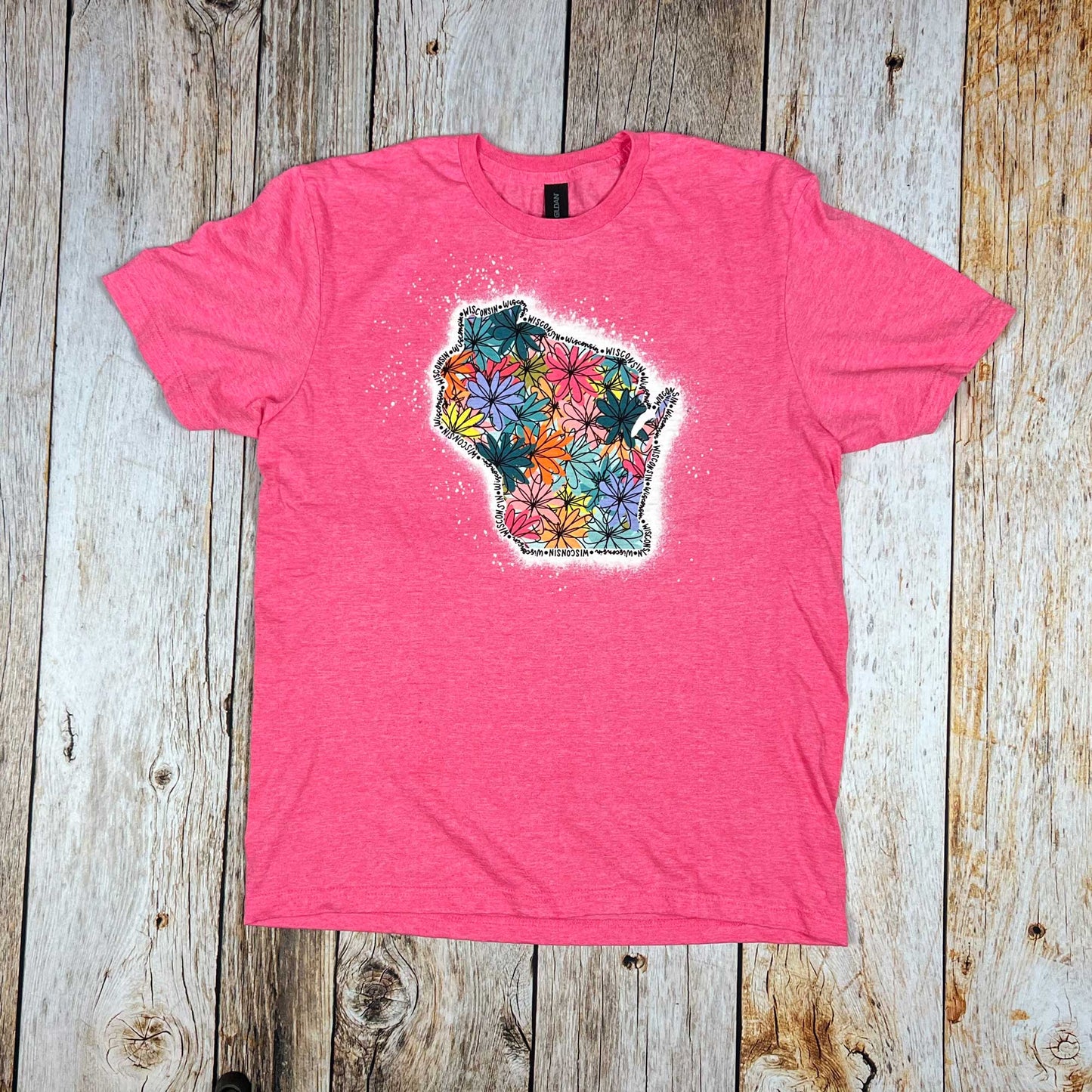 Wisconsin Floral Bleached Unisex Shirt