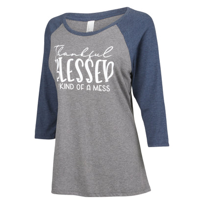 Thankful Blessed Ladies 3/4-Sleeve Tee